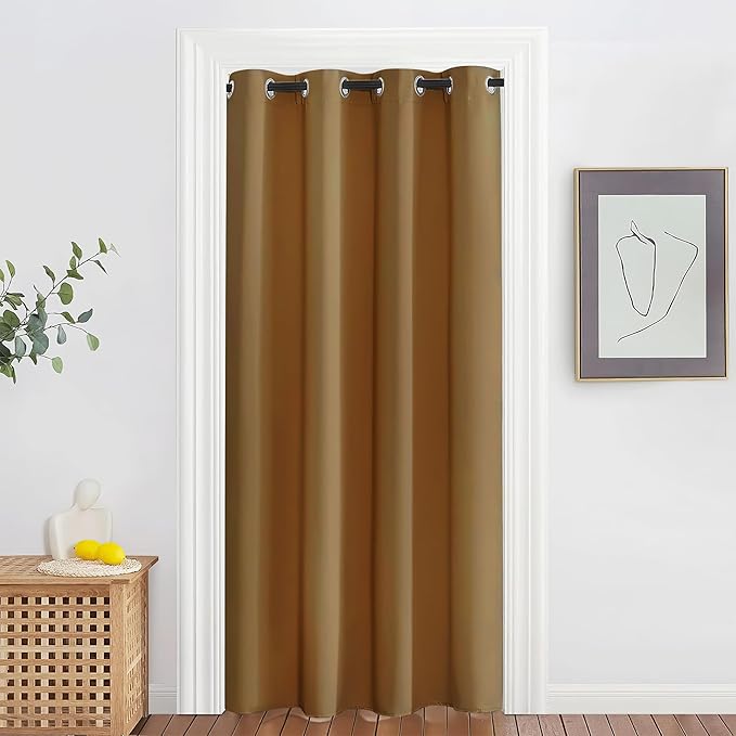 NICETOWN Blackout Doorway Curtain Drape 78 inch Long - Grommet Noise Reducing Thermal Insulated Solid Modern Window Treatments for Bedroom Closet (1 Panel, 52 x 78 Inch, Gold Brown)