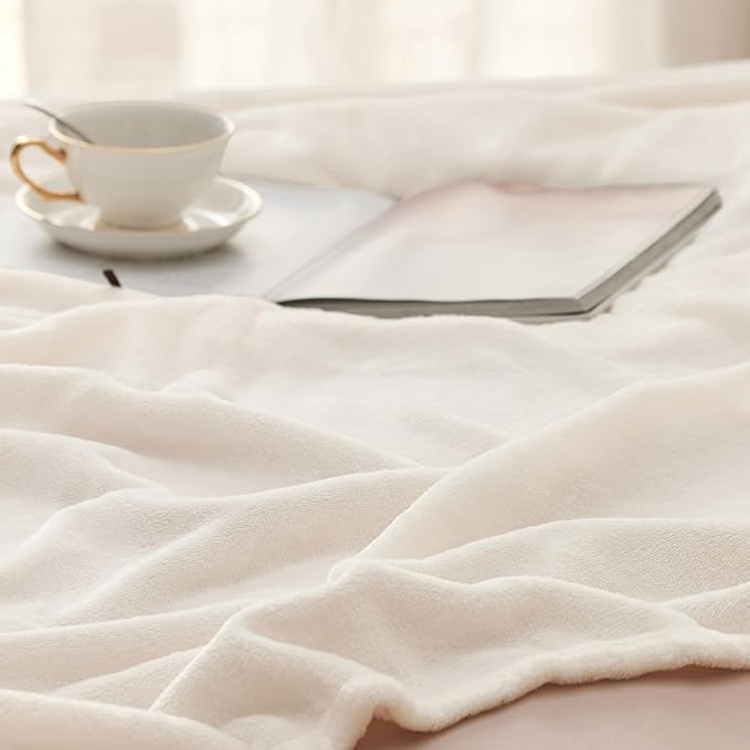 Bedsure GentleSoft Fleece Blankets Queen Size Cream - Bed Blanket Soft Lightweight Plush Fuzzy Cozy Luxury Microfiber, 90x90 inches