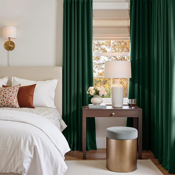 Lazzzy Velvet Blackout Curtains Thermal Insulated Room Window Drapes Super Soft Luxury Curtains for Living Room Bedroom Rod Pocket 2 Panels, Emerald Green, 42" W x 84" L