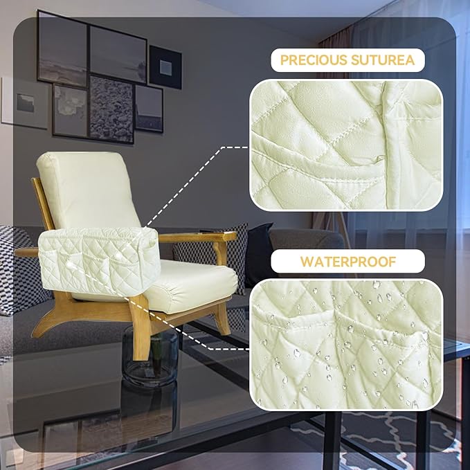 MEHIDFY Armchair Caddy, Waterproof Sofa Armrest Organizer, Non Slip Recliner Organizer, Remote Holder for Recline, Recliner Caddy with 14 Pockets Storage for TV Remote, Phone, Magazine (White)
