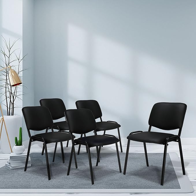 VINGLI Waiting Room Chairs, 10-Pack PU Church Chairs Conference Stackable Set, Office Guest & Reception Stacking for Meeting Room, Lobby, Simple&Space-Saving, Pu-black