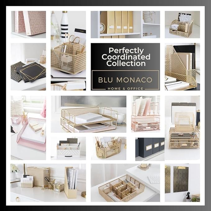 BLU MONACO Foldable Black Magazine File Holder – Set of 6 | Cardboard Desk File Organizer Boxes with Leather Label Holders | Vertical Magazine Storage for Office, Classroom & Home