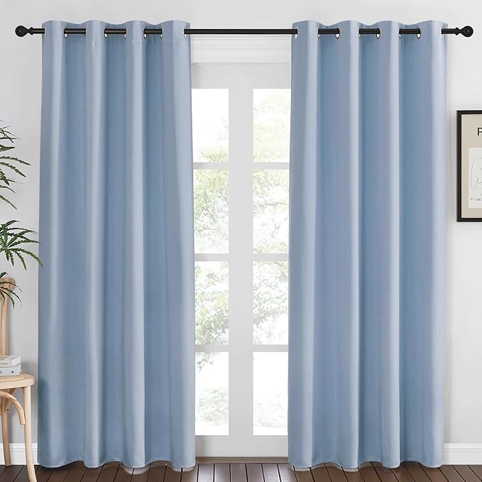 NICETOWN Blackout Curtains 84 Inch Length, Thermal Insulated Room Darkening Drapes Grommet Window Covering for Living Room Bedroom (W52 x L84 Inch, 1 Panel, Vintage Blue)