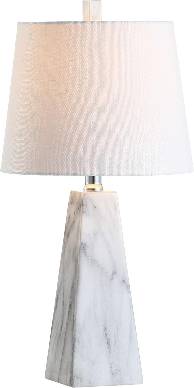 JONATHAN Y JYL1037A 20.5" Modern White Marble Table Lamp, Contemporary Geometric Resin Bedside Nightstand Lamp for Living Room, Bedroom, Office, End Table with White Linen Shade (LED Bulb Included)