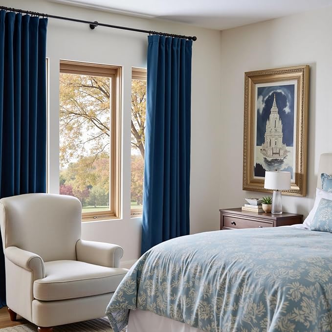 Lazzzy Velvet Blackout Curtains Thermal Insulated Room Window Drapes Super Soft Luxury Curtains for Living Room Bedroom Rod Pocket 2 Panels, Dark Blue, 52" W x 108" L