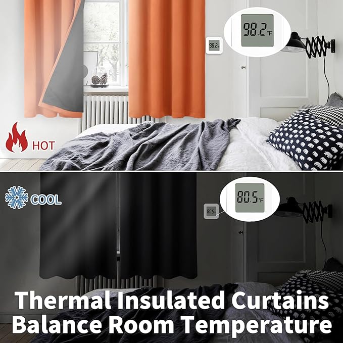 BGment Thermal Insulated 100% Blackout Curtains 90 Inch Length 2 Panels, Total Light Blocking Curtains for Bedroom, Grommet Window Drapes with Thick Black Liner, 52 Inch Wide Each Panel, Burnt Orange
