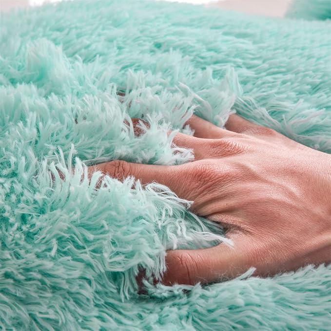 Holawakaka Standard Faux Fur Bed Rest Pillow with Arms,Shaggy Backrest Reading Pillows Perfect for Kids, Teens, Petites, Boys Girls Lumbar & Head Neck Coccyx Lower Back Support Cushion (Aqua)