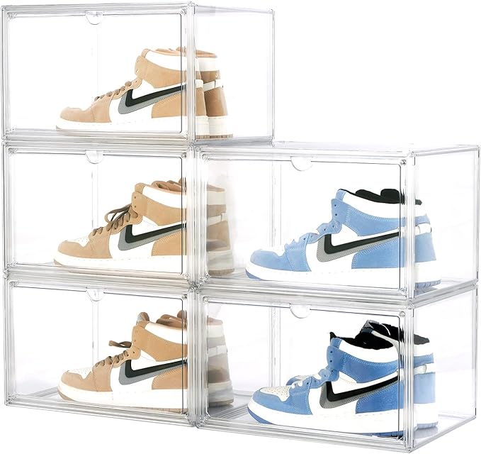 5 PACK XXL Shoe Storage Boxes Clear Stackable Acrylic Shoe Organizer for Closet Fit for US 15