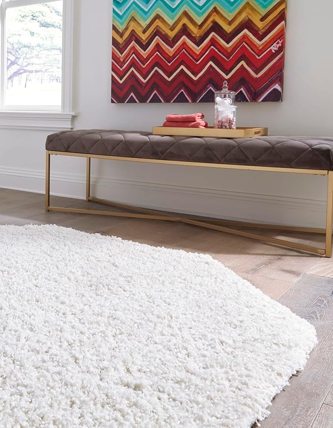Unique Loom Solid Shag Collection Area Rug (8' Octagon, Snow White)