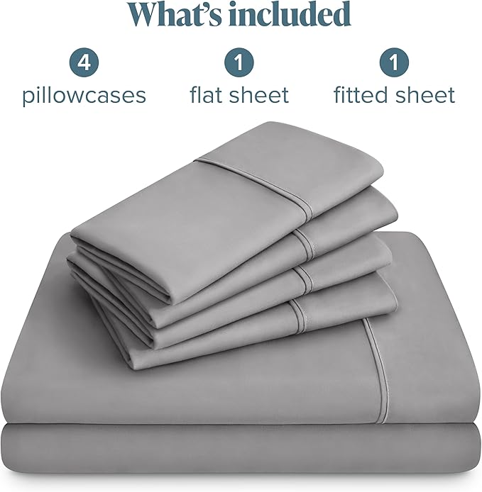 Bare Home Hotel Luxury Cal King Sheet Set, Extra Soft, 6 Piece Set, Deep Pockets, Easy Fit, Cooling & Breathable, Wrinkle, Fade, Stain Resistant, Includes 4 Pillowcases (California King, Light Grey)