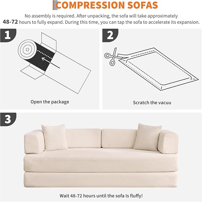 Garvee 5-in-1 Convertible Sofa Bed, 78.8" Modular Corduroy Sleeper with Sturdy Frame & No Assembly, Multi-Functional Futon for Small Space, Living Room & Guest Room (Beige)