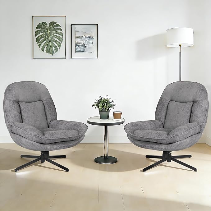 360°Free Swivel Accent Chair Set of 2 for Living Room, Slightly 20°Rocking, 24" High Backrest Upholstered Armchair, Ergonomic Design, Chenille Breathable Soft Fabric Modern Single Sofa, Gray