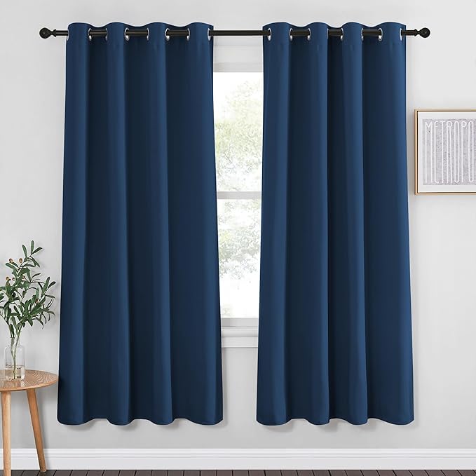 NICETOWN Blackout Curtain Drape 72 inch Long - Grommet Noise Reducing Thermal Insulated Modern Window Treatments for Bedroom Living Room (1 Panel, 52 x 72 Inch, Moroccan Blue)