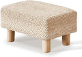 Wimarsbon Natural Seagrass Footstool Ottoman Rectangular Footrest Pouf Ottomans with Wooden Legs Hand Weave Step Stool for Living Room Bedroom Entryway Natural White