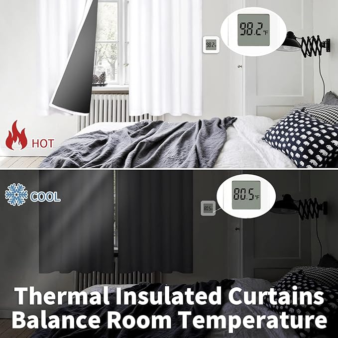BGment Thermal Insulated 100% Blackout Curtains for Bedroom with Black Liner, Double Layer Full Room Darkening Noise Reducing Grommet Curtain (52 x 72 Inch, Pure White, 2 Panels)