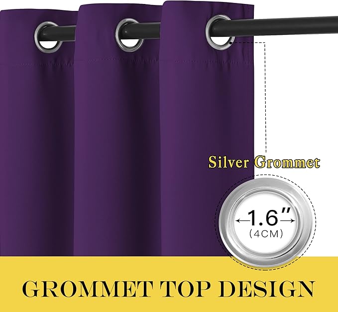 NICETOWN Royal Purple Blackout Curtains 72 inches Long, Grommet Privacy Window Treatment Thermal Insulated Room Darkening Sliding Glass Door Drape for Bedroom Living Room, 1 Panel, W100 x L72