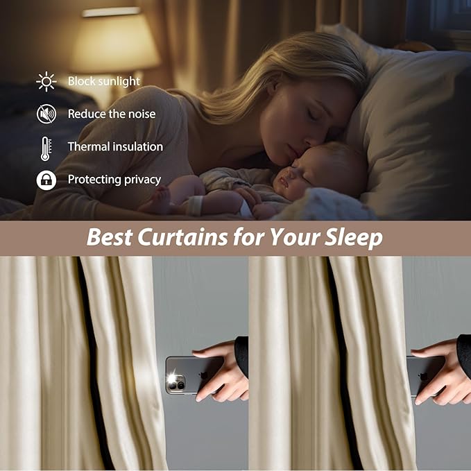 Room Divider Curtains with Ceiling Curtain Track Set Window Curtain for Bedroom,Living Room Total Blackout Thermal Insulated Privacy Ceiling Track Curtain W 6 × H 6 FT Beige drape&Black track