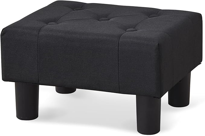BRIAN & DANY Small Foot Stool, Linen Foot Stools with Legs, Stable Small Footstool for Living Room, Black