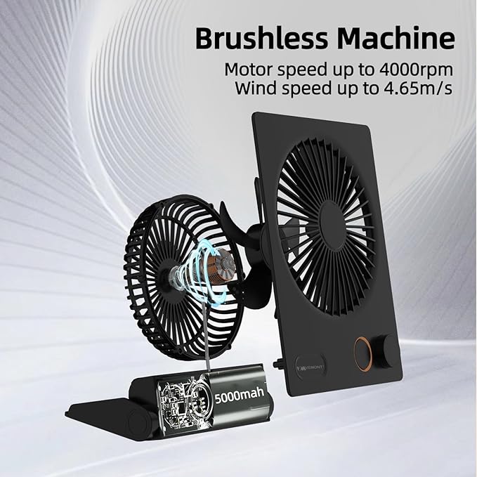 Small Desk Fan,VEMONT USB Table Fan,5000mAh Rechargeable Battery Fan,180°Tilt Folding Personal Portable Fan with Remote Control,Stepless Speed Strong Wind, Silent Hanging Fans for Home Office Desktop