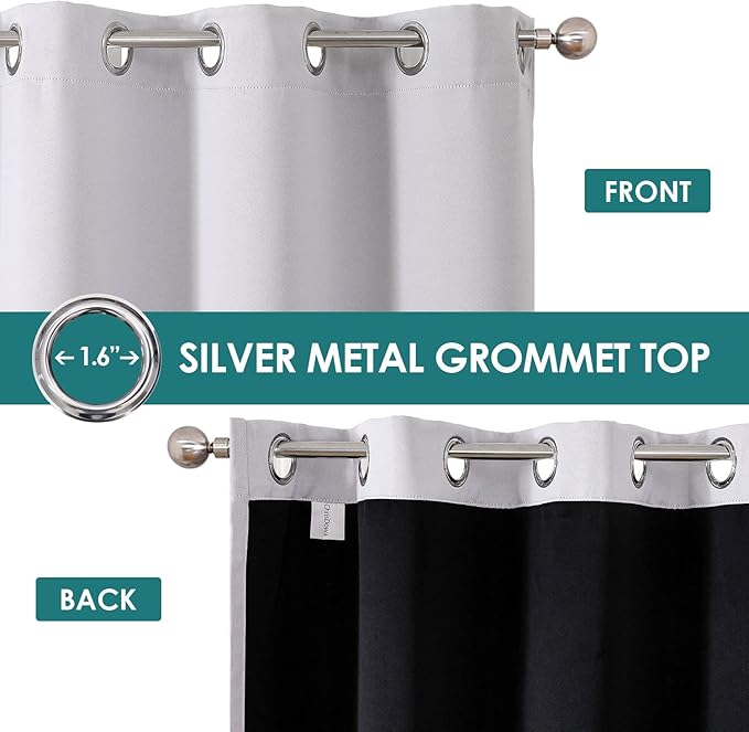 ChrisDowa 100% Blackout Curtains for Bedroom with Black Liner, 2 Thick Layers Total Blackout Thermal Insulated Grommet Window Curtains 2 Panels Set (Greyish White, 52 x 45 Inch)