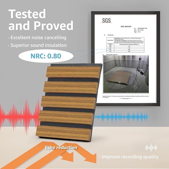 Art3d 4 Pack 47.2 x 23.6in. Wood Slat Acoustic Panels for Wall and Ceiling - 3D Fluted Sound Absorbing Panel with Wood Finish - Teak