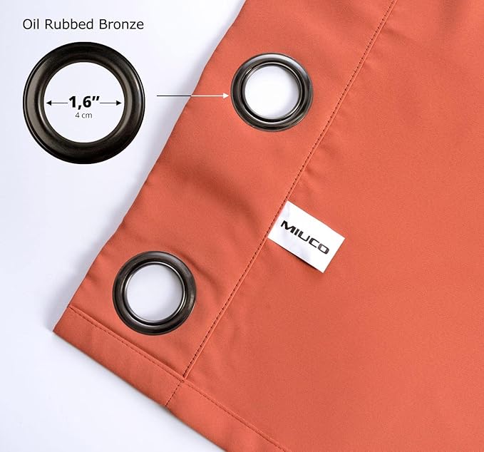 MIUCO 1 Pair Thermal Insulated Grommet 52-Inch-by-63-Inch Blackout Window Curtain Panels with 2 Tie Backs, Rust