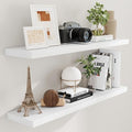 Fun Memories Floating Shelves for Wall, 48 x 9.3 Large Floating Shelf Wall Mounted Set of 2, Rustic Wood Shelves for Bathroom, Kitchen, Living, Heavy-Duty Storage Deep Shelf for Books, Decor, White