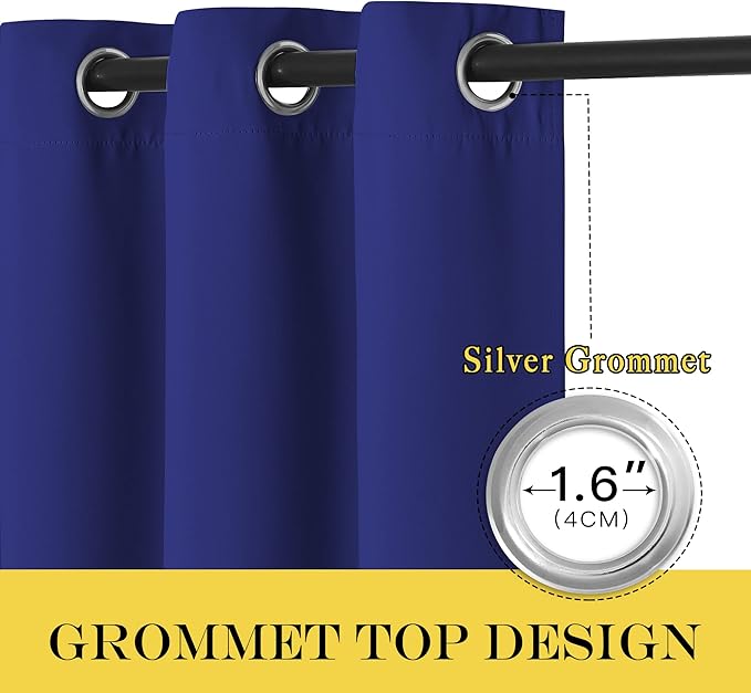 NICETOWN Navy Blue Blackout Curtains for Bedroom/Living Room 132 Inch Length - Thermal Insulated Room Darkening Grommet Top Window Curtains (100 by 132 - Inch, 1 Panel)