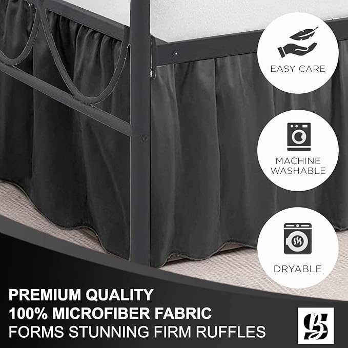 SKY BEDDINGS - King Size Ruffled Bed Skirt with Split Corners - 16 Inch Drop Dust Ruffle Bed Skirt with Platform Three Sided Coverage - 100% Microfiber, Dark Grey