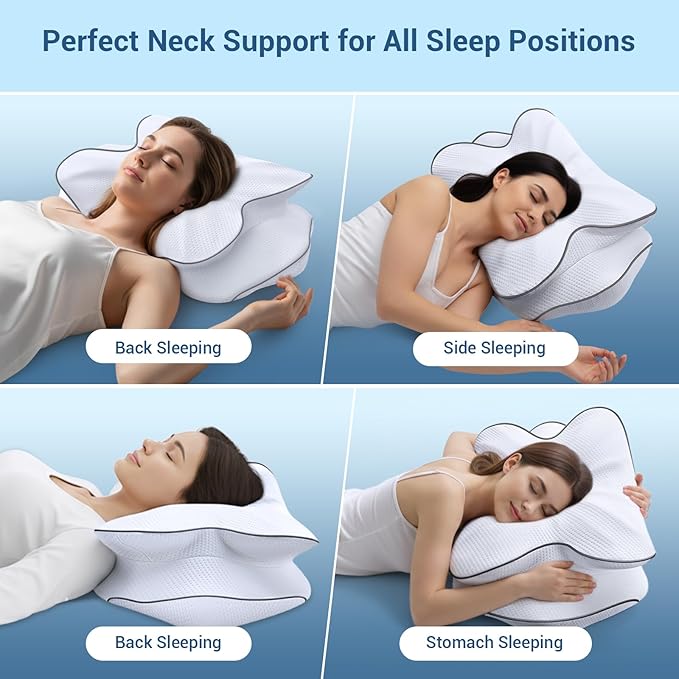 Memory Foam Cervical Pillow for Neck Support & Pain Relief, Butterfly Ergonomic Design – 24×15.75×5.7 Inches, Removable 100% Polyester Pillowcase, Suitable for Side & Back Sleepers