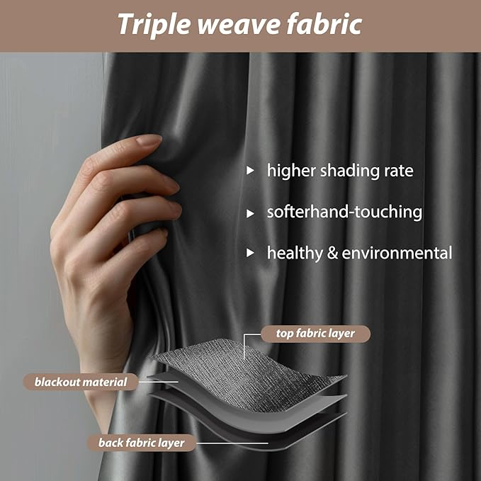 Room Divider Curtains with Ceiling Curtain Track Set Window Curtain for Bedroom,Living Room Total Blackout Thermal Insulated Privacy Ceiling Track Curtain W 15 × H 8 FT Deak-Grey drape&Black track