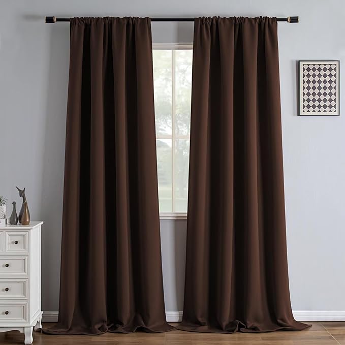Blackout Curtains 96 Inch Length 2 Panels Set, Black Out Curtains for Bedroom 96 Inch Long, Rod Pocket Energy Saving Room Darkening Drapes for Living Room Window Chocolate(W52 x L96)