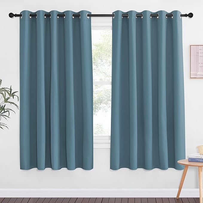 NICETOWN 66 Inch Long Blackout Curtains for Bedroom Living Room, Thermal Insulated Room Darkening Curtains, Light Blocking Blackout Drapes for Bedroom, 66" W x 66" L, 1 Panel, Smoky Blue