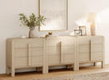 WAMPAT 3 in 1 9 Drawer Dresser for Bedroom, 94.5" Wide Mid Century Modern Wide Chest of Drawer, Wood Tall Nightstand with Curved Edge Handles, Closet Dresser TV Stand for Bedroom, Beige