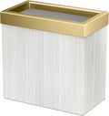 Gatco Modern Rectangle Wastebasket, White Oak/Brushed Brass Lid - Stainless Steel Trash Can with Removable Lid, Leakproof, 3 Gallon Capacity for Bathroom, Bedroom, Kitchen, or Office
