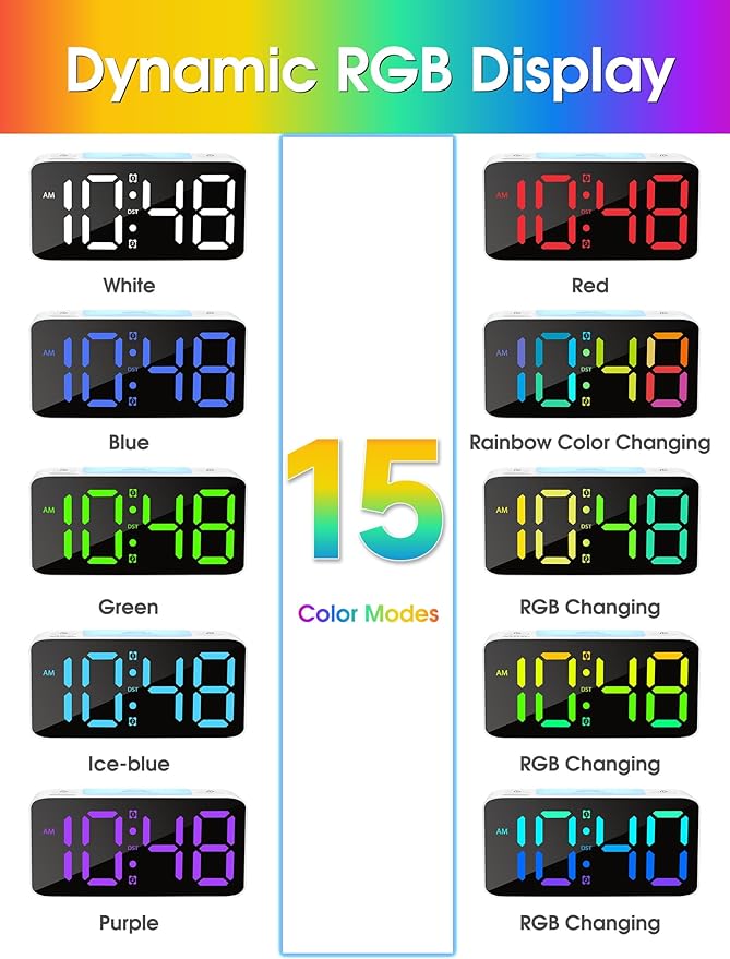 Cadmos Super Loud Alarm Clock for Heavy Sleepers Adults,Digital Clock with 7 Color NightLight,Adjustable Volume,USB Charger,Small Clocks for Bedrooms Bedside,ok to Wake for Kids,Teens (Pink+RGB)
