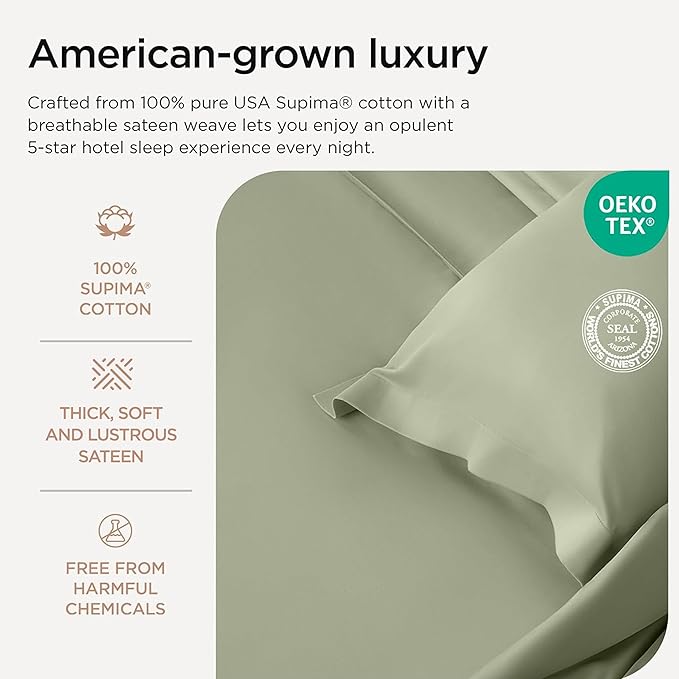 Threadmill Luxury Supima Cotton Sheets, Luxury 1200 Thread Count Soft 100% Cotton Sheets for Full Size Bed, 4 Pc Sage Green Bed Sheets Full Set, 5-Star Hotel Quality Deep Pocket Bed Sheets Set