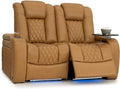 Seatcraft Diamante Zero-Gravity CoolZero Italian Leather Home Theater Seating, Power Headrest, Power Recline, Row of 2 Loveseat, Tan Oak