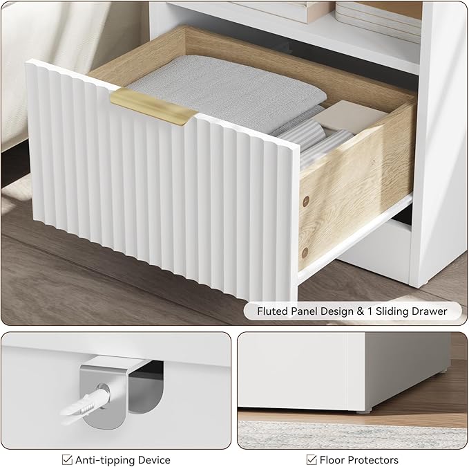 9 Drawer Dresser & Nightstand Set 3-Piece, 63” Wide Bedroom Set Night Stand Set of 2 with Metal Handle, Fluted Modern Wood Chest of Drawers Storage Dressers Set for Bedroom, White