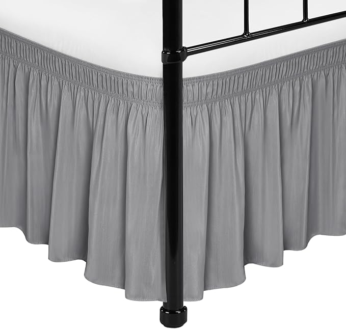 Biscaynebay Wrap Around Bed Skirts with Split Corners for Twin/Twin XL Beds 15" Drop, Silver Grey Adjustable Elastic Dust Ruffles Easy Fit Wrinkle Resistant Silky Luxurious Fabric Machine Washable