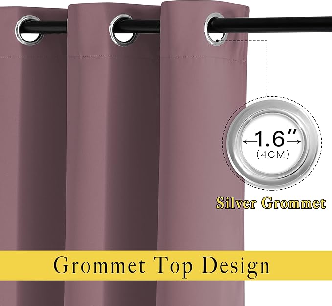 NICETOWN Dry Rose Blackout Curtains 84 inch Length 2 Panels, Grommet Thermal Insulated Window Treatments Light & Sound Reducing Drapes for Living Room/Bedroom, W46 x L84