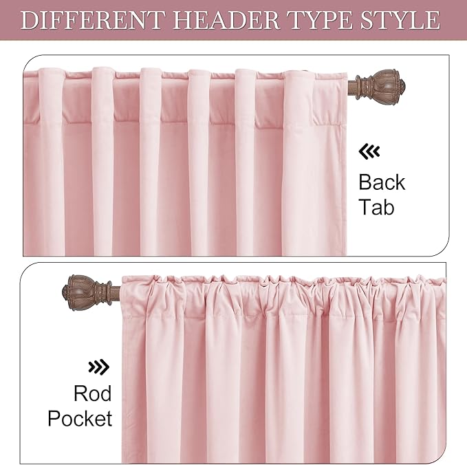 RYB HOME Baby Pink Velvet Curtains 90 inches, Back Tab Soft Fabric Room Darkening Thermal Insulated Luxurious Home Decor Curtains for Living Room Bedroom, W 52" x L 90", 2 Panels Set