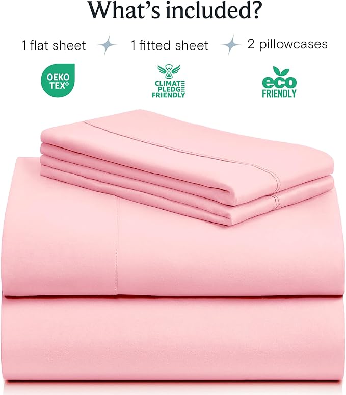 LuxClub 4 PC Sheet Set Bed Sheets Deep Pockets 16" Eco Friendly Wrinkle Free Cooling Machine Washable Hotel Bedding Silky Soft - Baby Pink California King