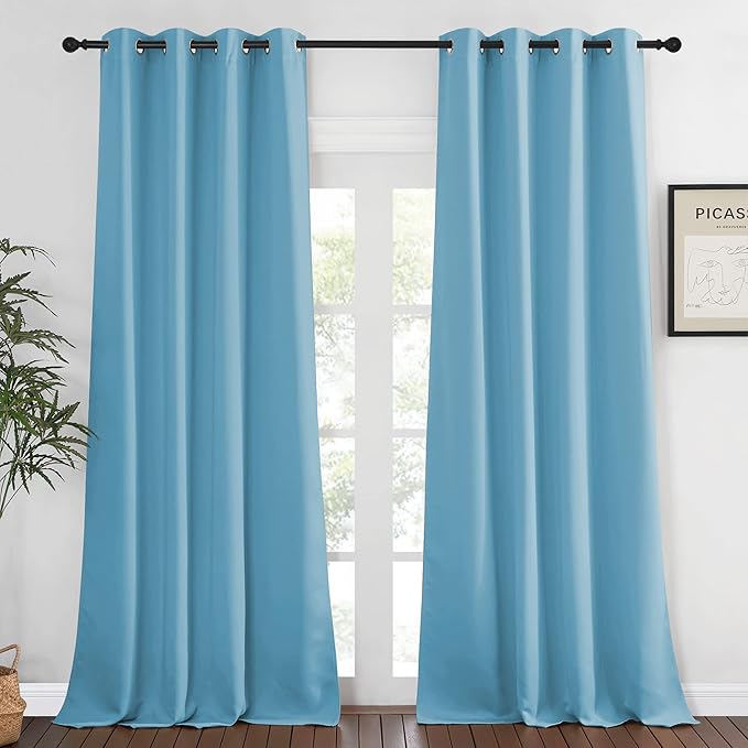 NICETOWN Blackout Window Curtain 90 inch Length - Room Darkening Thermal Insulated Grommet Large Window Treatment Light Blocking for Bedroom/Doorway (Teal Blue, 1 Panel, W52 x L90)
