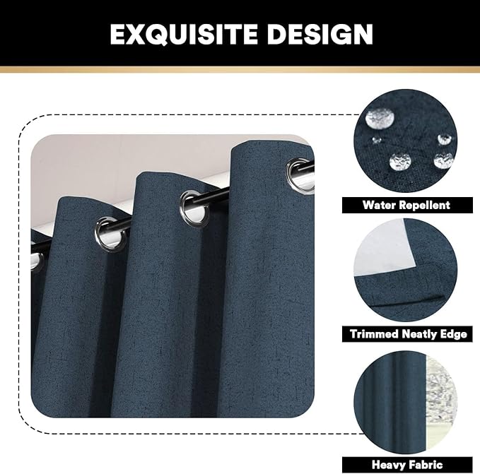 PrinceDeco Navy Blackout Curtains 84 Inches Long, 100% Light Blocking Thermal Insulated Room Darkening Curtains, Energy Saving Window Treatment Curtain Drapes, Burlap Fabric with White Liner,2 Panels
