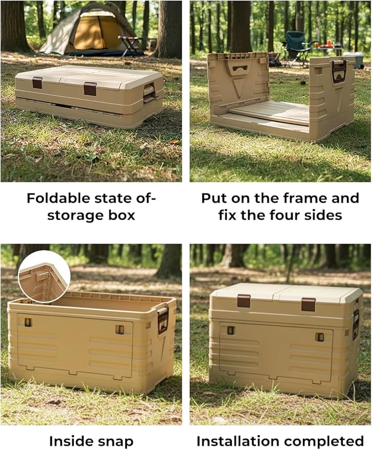 Greenery 60L Collapsible Box with handles, Double-Layer Storage Box with Lids ideal for Camping, Daily Items, Snacks, Clothing storage, Tools