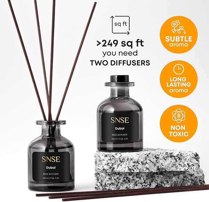 SNSE Dubai Perfumed Reed Diffuser Set - Premium Reed Diffusers for Home with Diffuser Reeds, Luxurious Gift Aroma, Sophisticated Scent, Ideal for Relaxation, Elegant Home Fragrance