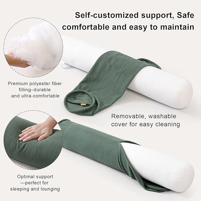 Cuddle Pillow – Corduroy Long Body Pillow for Adults, Cozy Bolster Pillow for Bed, Soft & Supportive for Relaxing Sleep,39 x 7.87 Inches,Peacock Blue