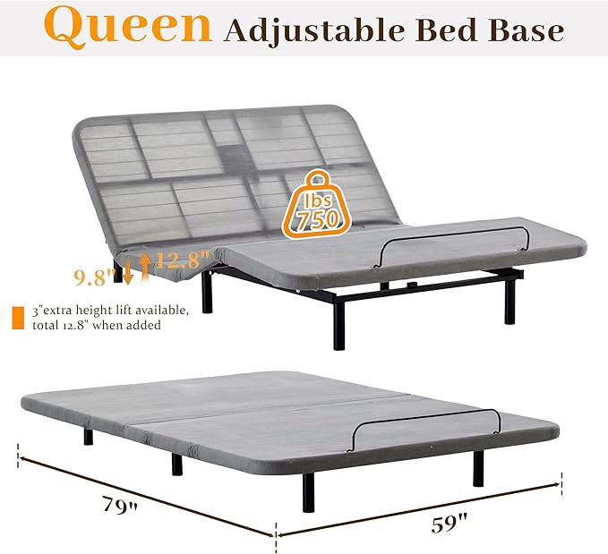 Queen All-in-One Adjustable Bed Frame with Upholstered Wingback Headboard, Head and Foot Incline, Zero Gravity, Massage, App and Wireless Remote, No-Noise, Minimalist, Textured Ivory Canvas