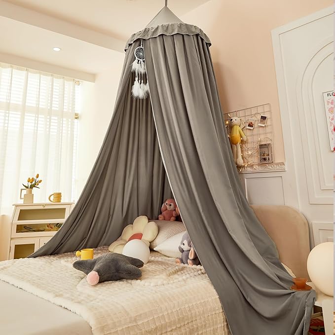 dix-rainbow Princess Decor Canopy for Kids Bed, Soft and Durable Bed Canopy for Girls Room Tent Canopy Dreamy Mosquito Net Bedding, Children Reading Nook Canopies Indoor (Grey)